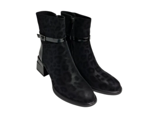 Urban Ladies stylové černé kotníkové boty s decentním leopardím vzorem