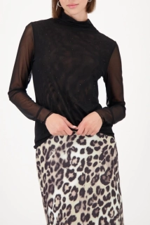 Monari černá halenka z jemného tylu s třpytivými detaily