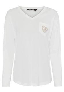 Marc Aurel bílé tričko s dlouhým rukávem a zdobenou kapsou