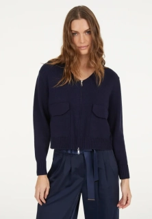 Marc Aurel tmavě modrý kardigan na zip s předními kapsami