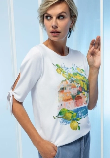 Bianca stylové tričko s potiskem a kulatým výstřihem