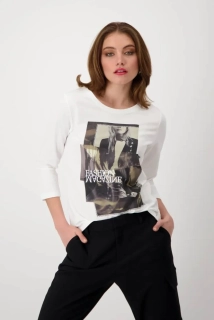 Monari elegantní tričko s 3/4 rukávy a potiskem bílý